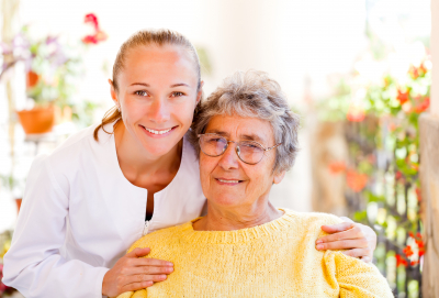 Two women smiling